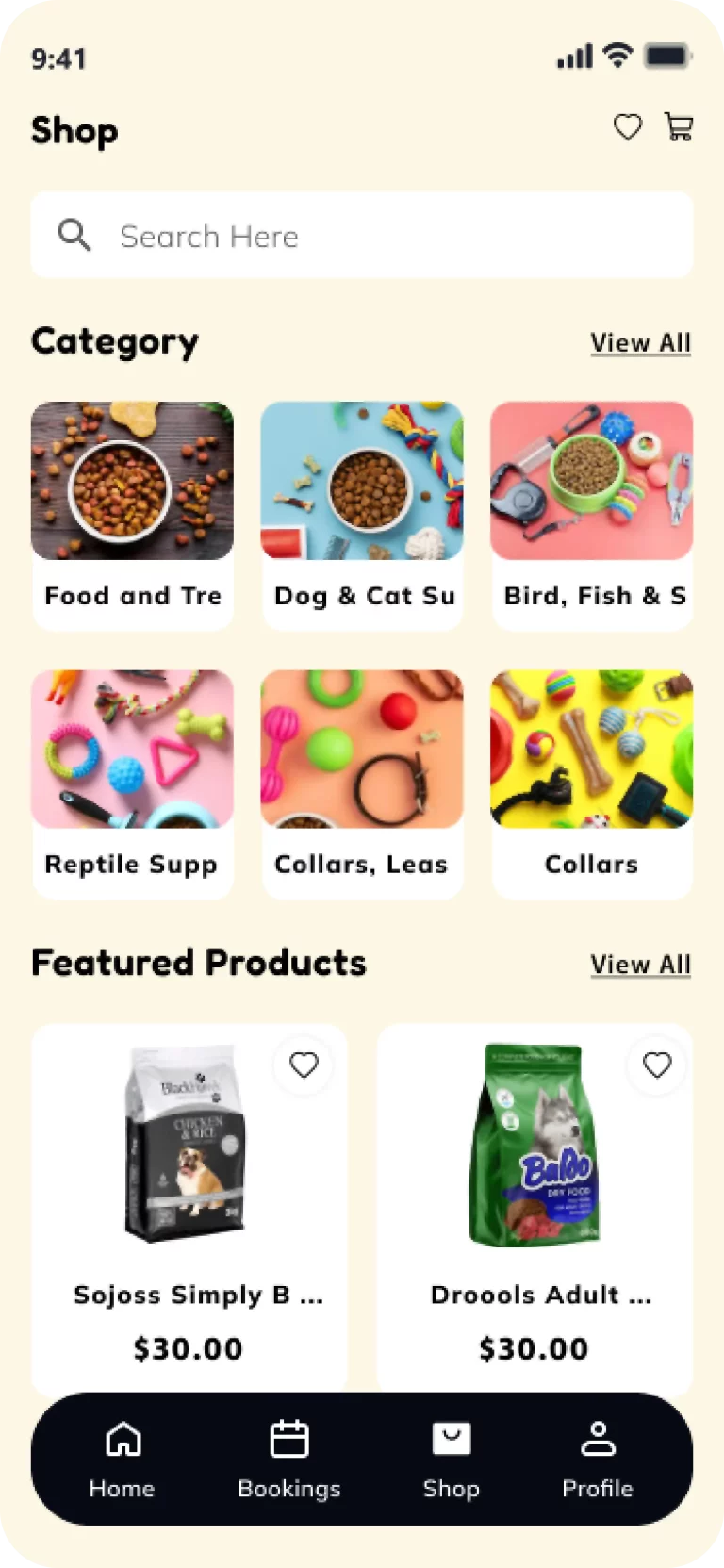 Pet food shop screen of furzoy pet care application