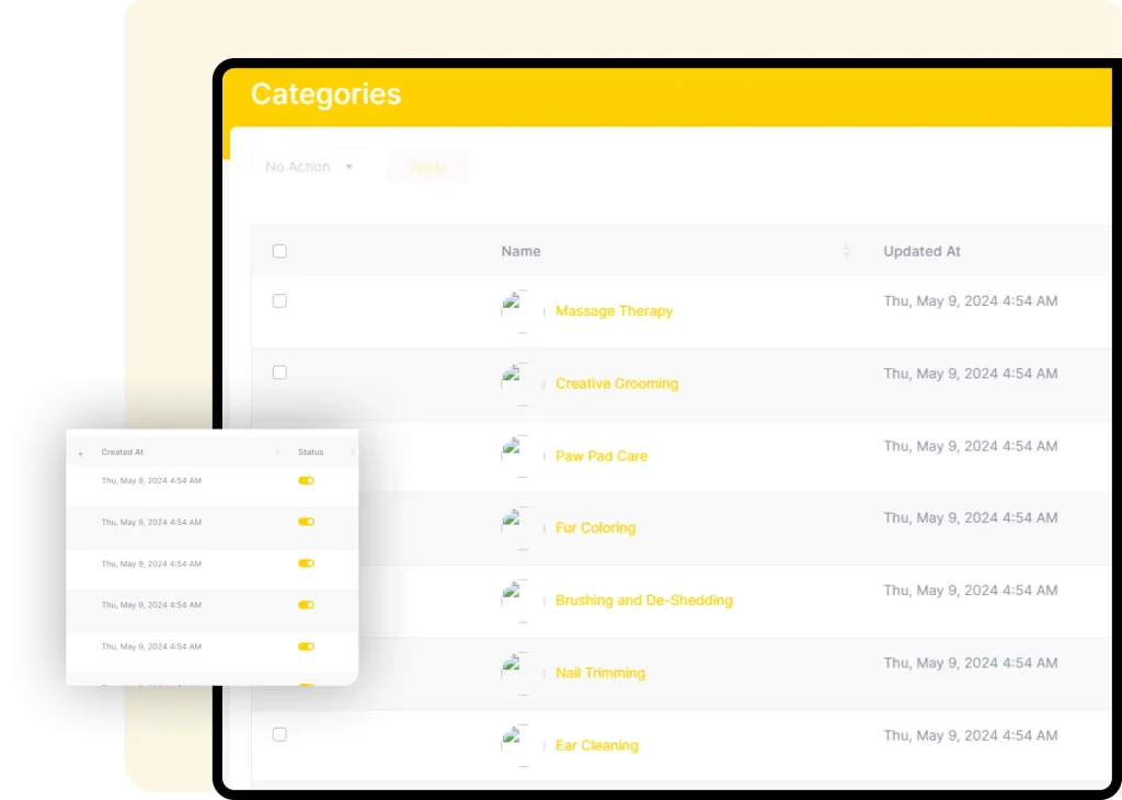 Interface of furzoy software which shows Explore Grooming Categories List