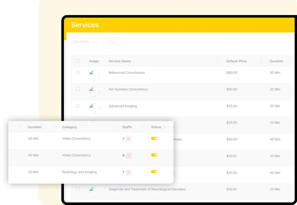 Interface of furzoy software which shows Services List​