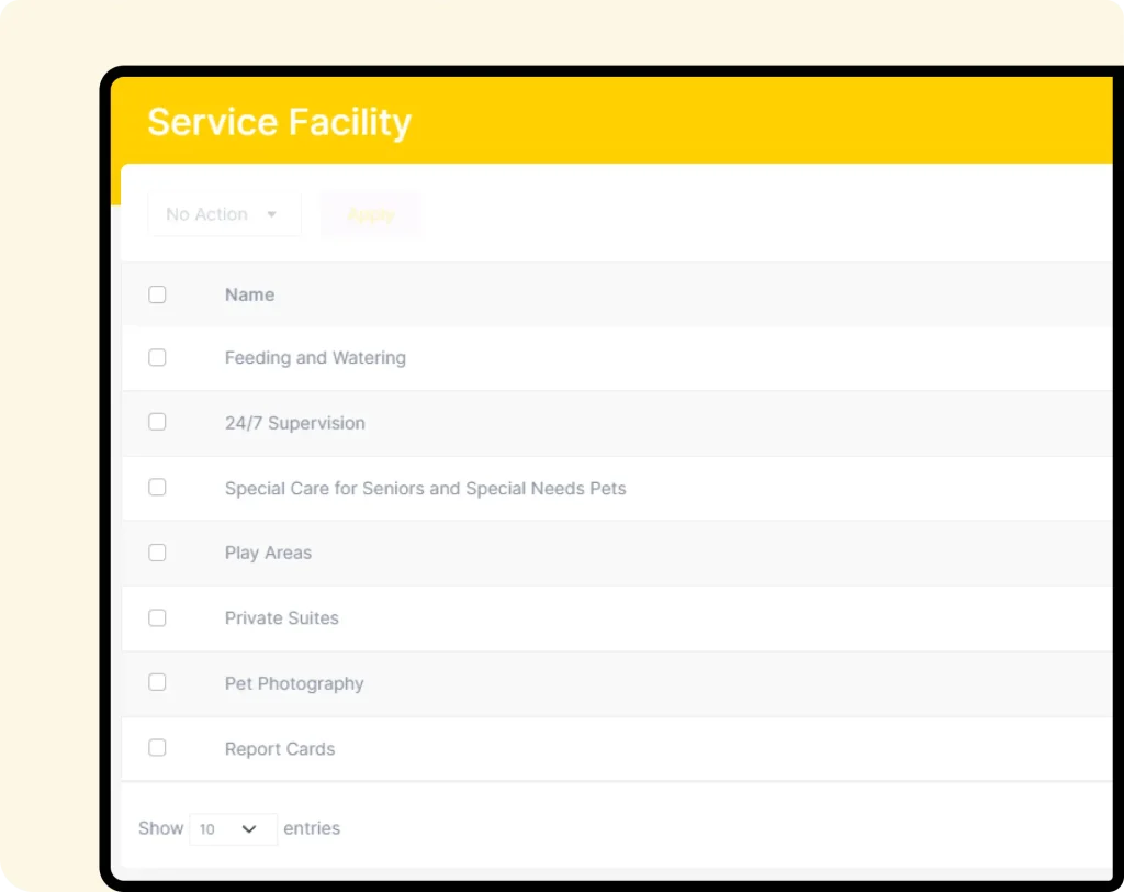 Interface of furzoy software which shows Service Facility