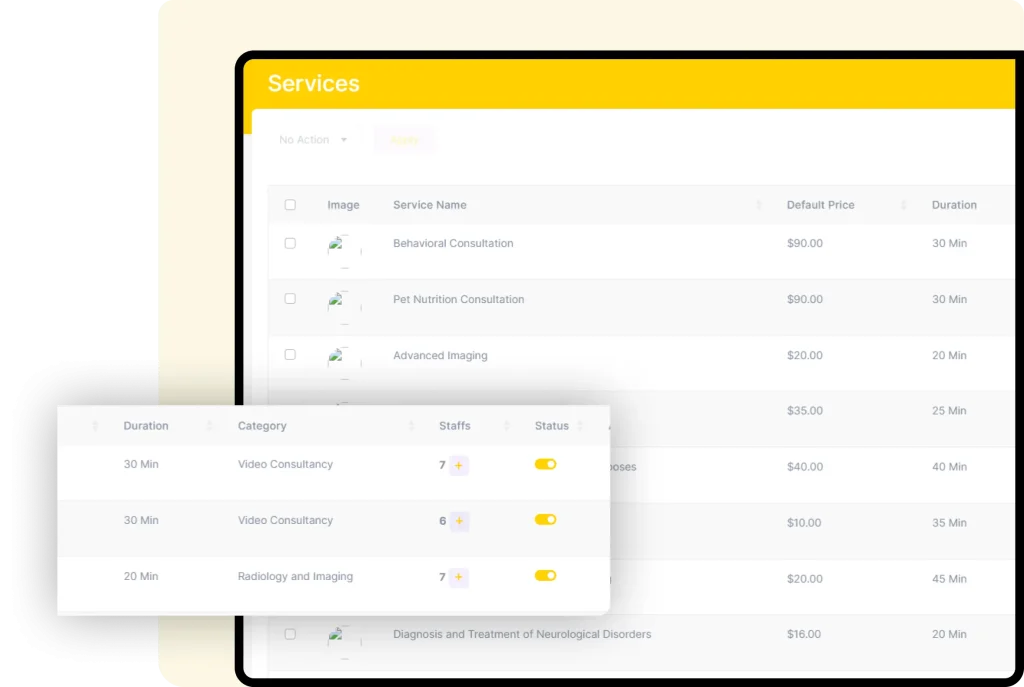 Interface of furzoy software which shows Services List