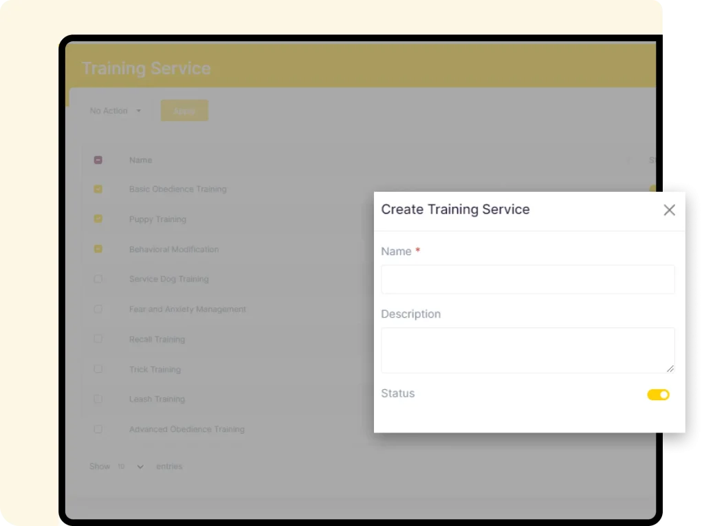 interface of furzoy software which shows Edit or Create New Training