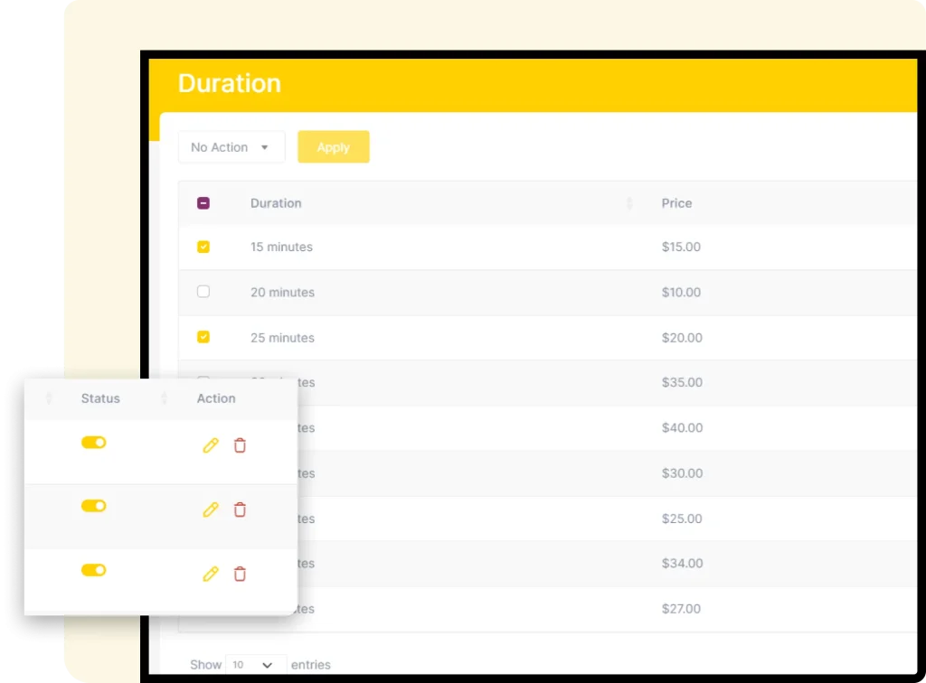 Interface of furzoy software which shows Walking Duration List